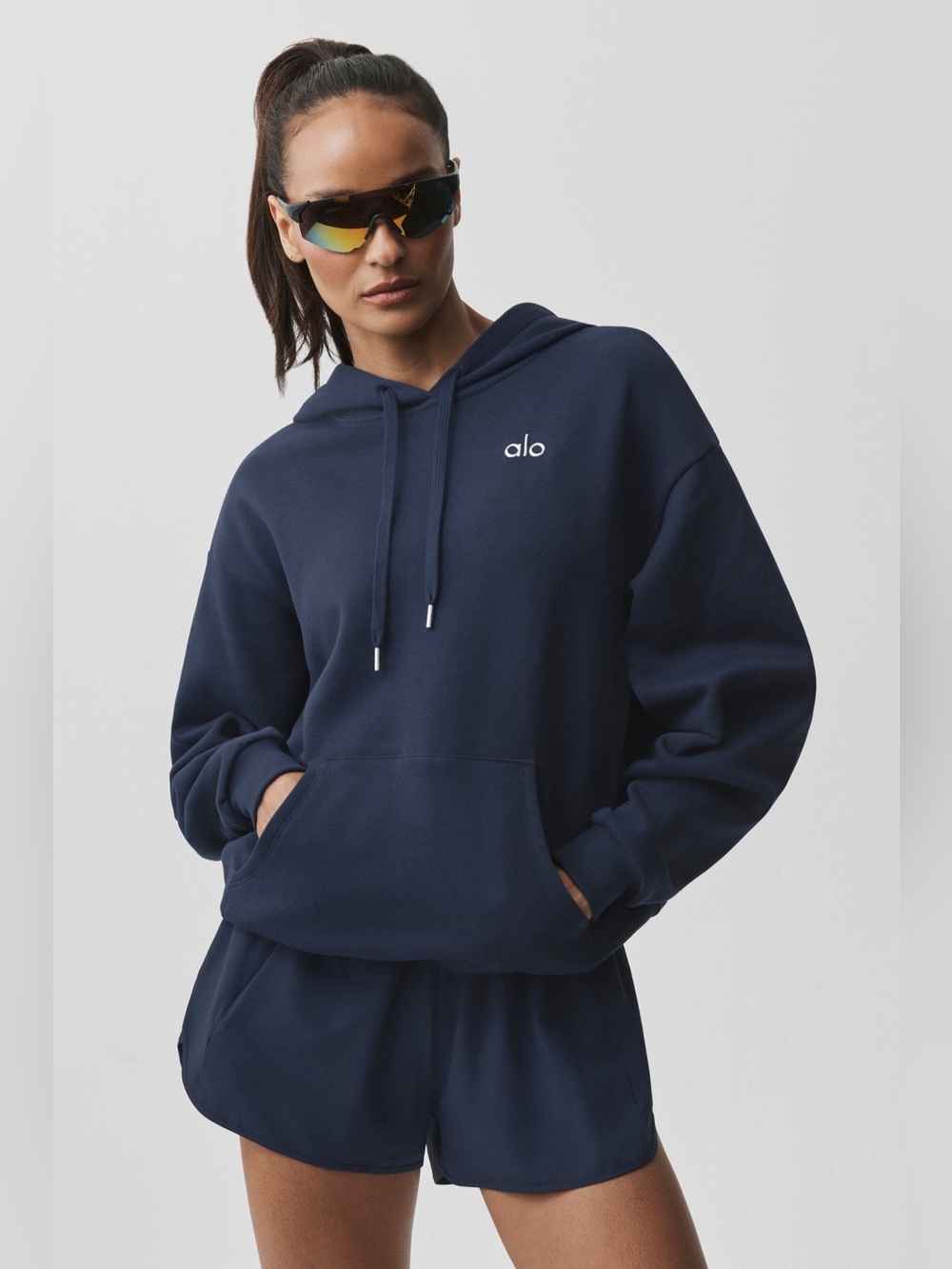 Alo Yoga Accolade Hoodie Women’s Oversized Pullover Navy Blue Athleisure Size L